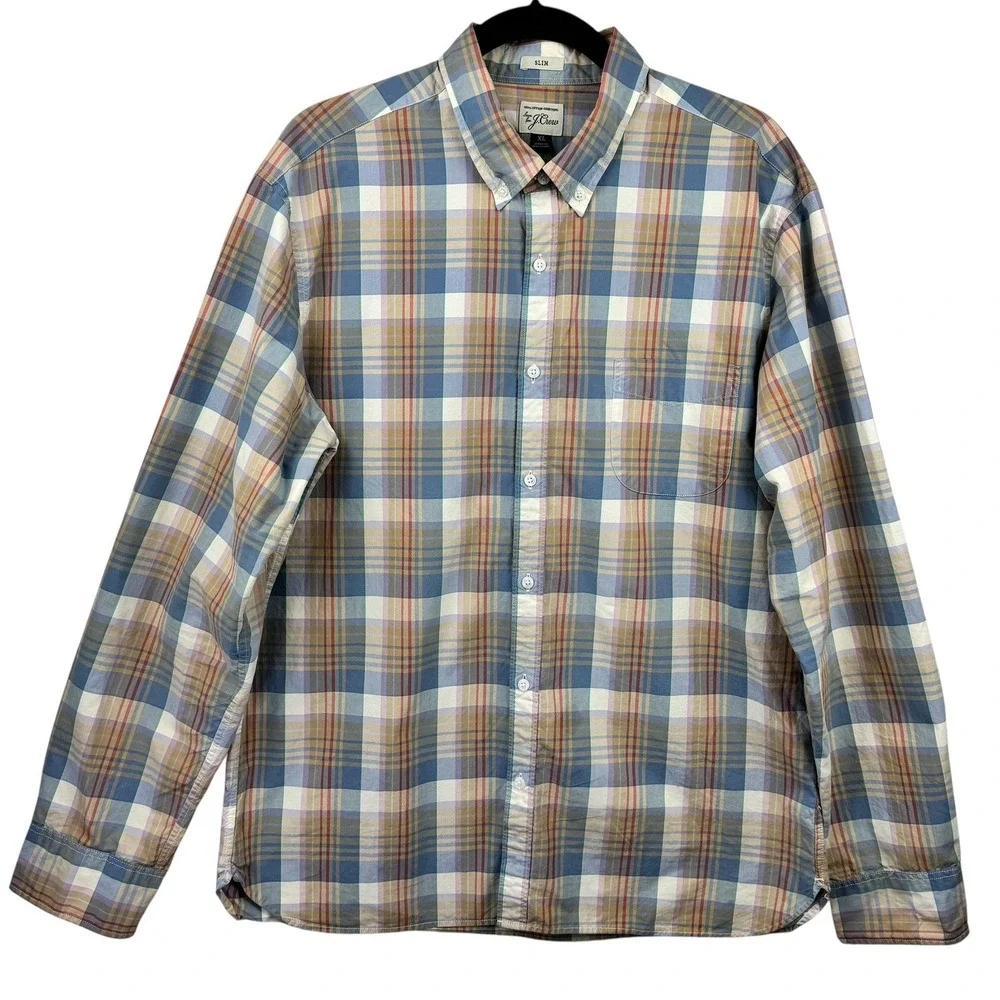 J Crew Shirt Men's XL Slim Fit Plaid Long Sleeve Button‎ Down 100% Cotton